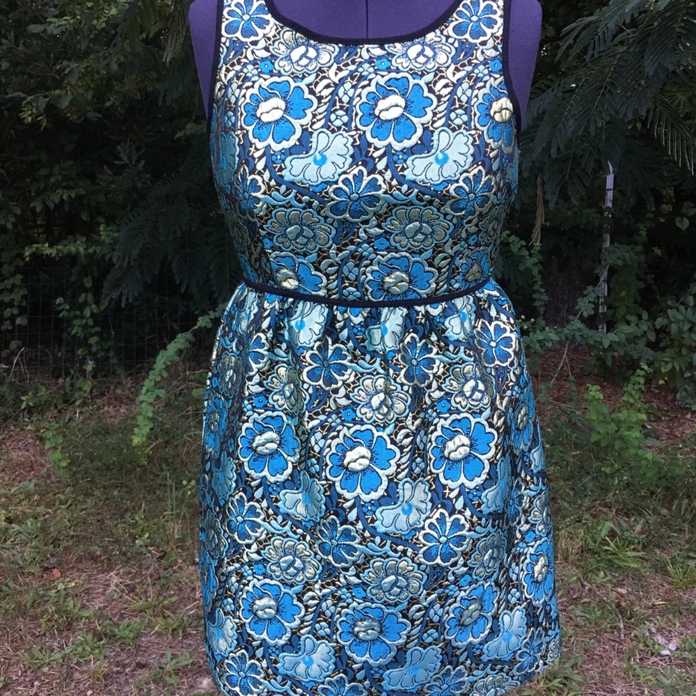 Gorgeous teal black and gold metallic dress